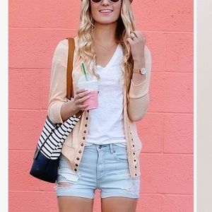 3/4 sleeve snap-button cardigan